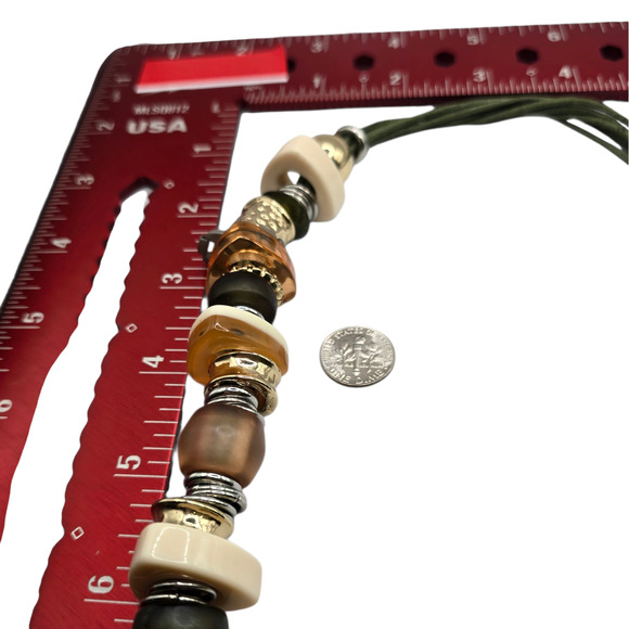 Chico's Necklace Chicos Green Cord 16" Multi Color Bead Gold Tone Chunky SKU2463 - Picture 5 of 6